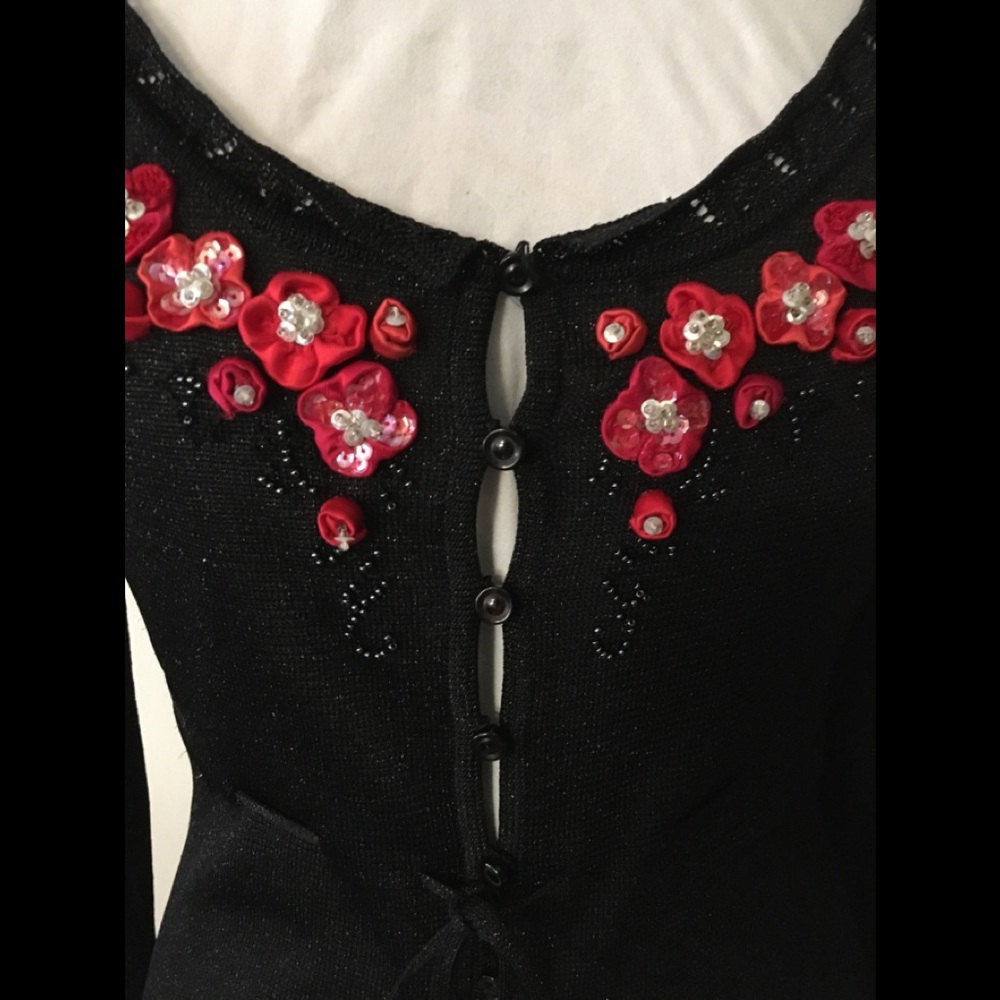 Betsey Johnson Metallic Black w/Pink roses Sweater